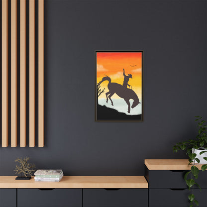 Framed Cowboy Sunset Canvas Art Equestrian Decor Farmhouse Wall Art Rustic Home Decoration Gift for Horse Lovers Rodeo Decor Housewarming Gift