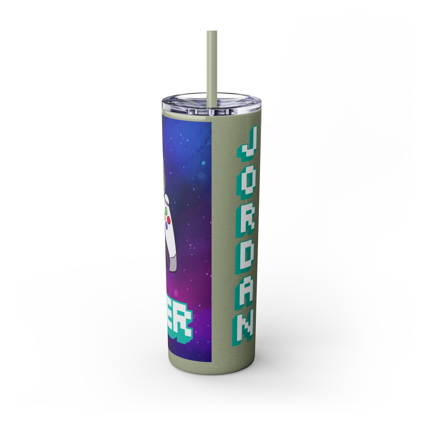 Tumbler Travel Cup Personalized Gamer Skinny Tumbler with Straw - 20oz - Cool Space Design
