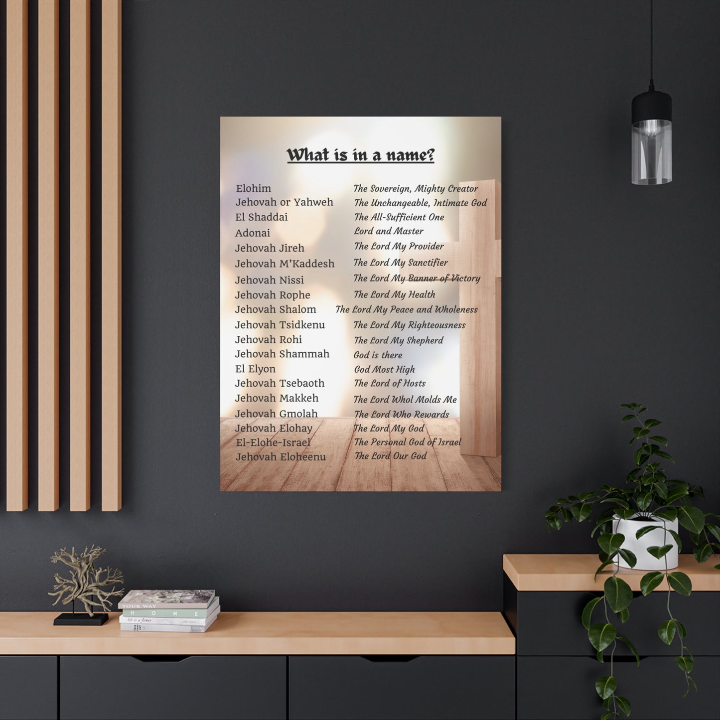 Wall Art Spiritual Print Inspirational Home Decor Religious Canvas Name of God Artwork Faith-Based Gift Idea Unique Scripture Art