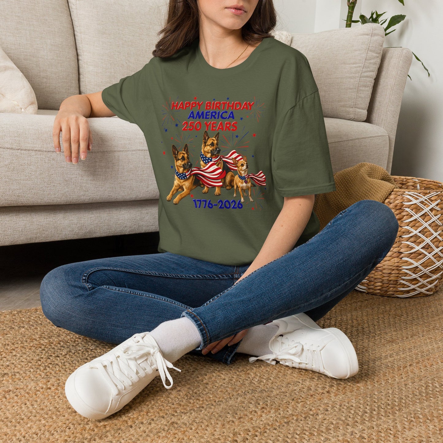1776–2026 Happy Birthday America T-Shirt — 250 Years Patriotic Flag Dogs Tee