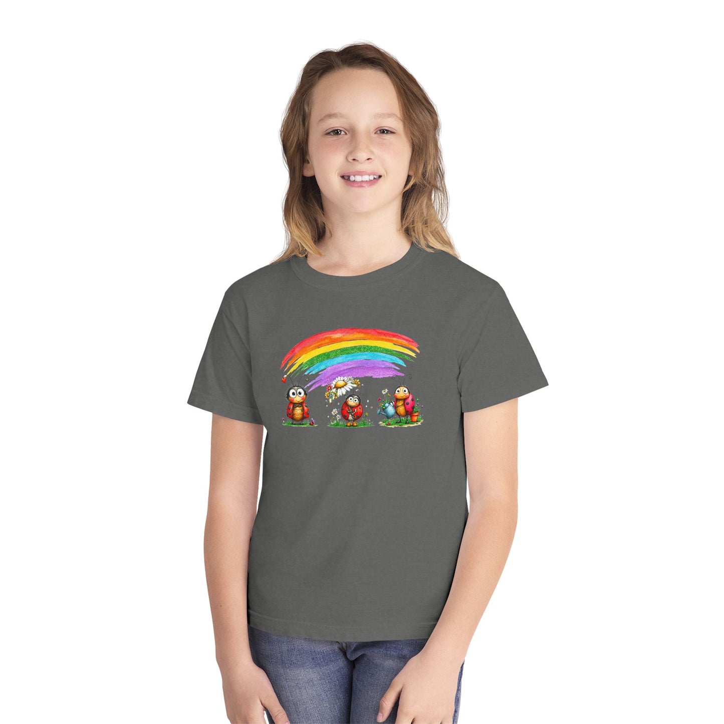 Kids Rainbow Ladybug Tee — Cute Playful Graphic Youth T-Shirt