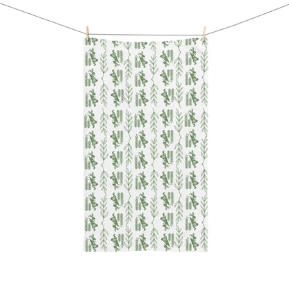 Botanical Stripe Hand Towel — Green Leaf Pattern Kitchen Towel