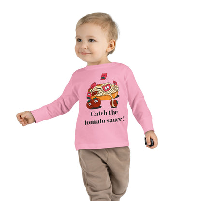 T-Shirt Cute Food-Themed Toddler Long Sleeve Tee Catch the Tomato Sauce Shirt Kids Foodie Apparel Fun Playdate Outfit Perfect for Birthdays