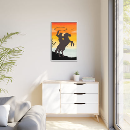 Framed Canvas Art Print Western Home Decor Rustic Wall Art Gift for Cowgirl or Cowboy Country Housewarming Rodeo Home Decor Cowboy Sunset