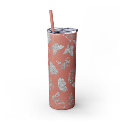 Tumbler Travel Butterfly Design Skinny Tumbler with Straw - 20oz, Stylish Drinkware for Nature Lovers Gift for Anyone