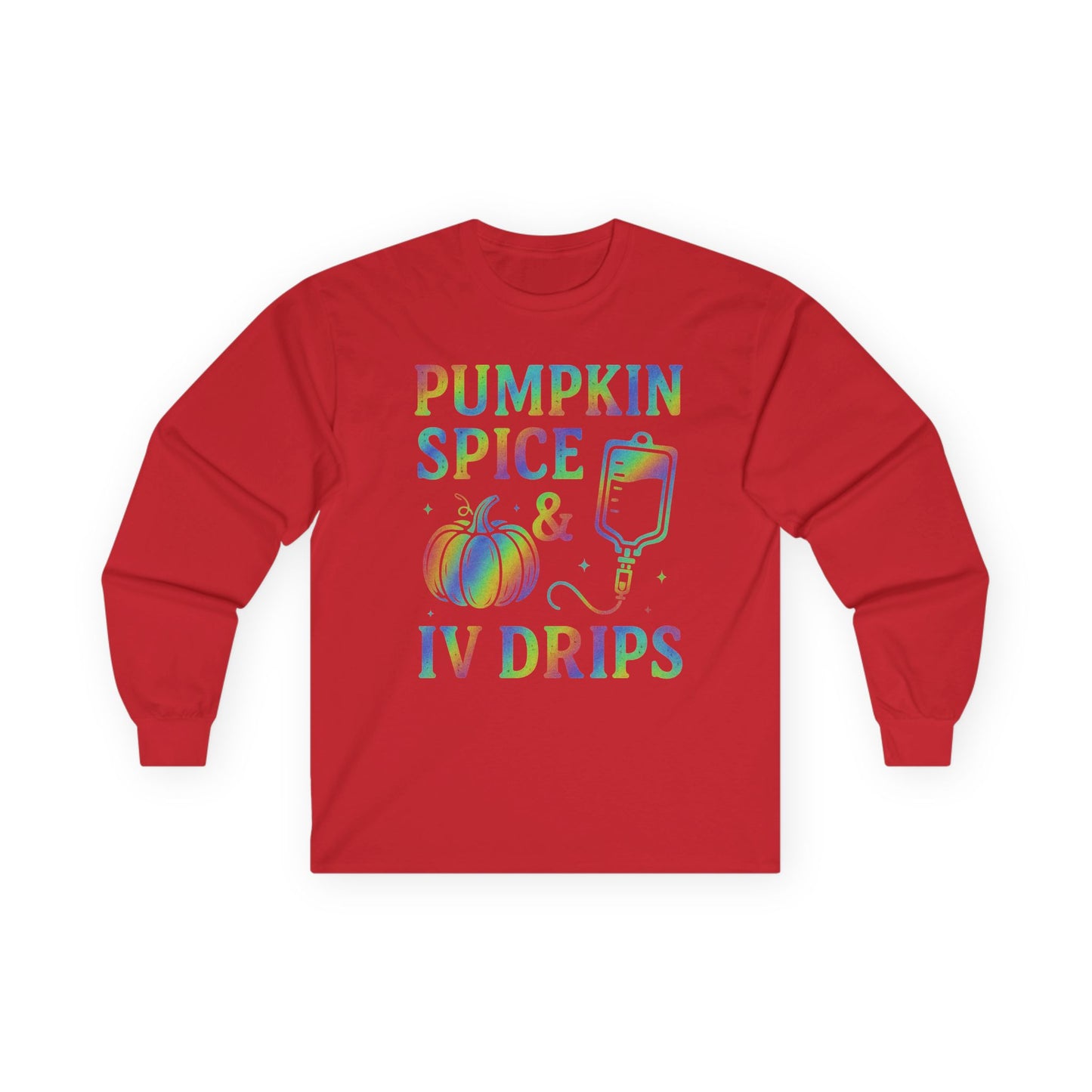 Pumpkin Spice IV Drips Long Sleeve Tee, Autumn Shirt, Fall Fashion, Halloween Apparel, Cozy Gift