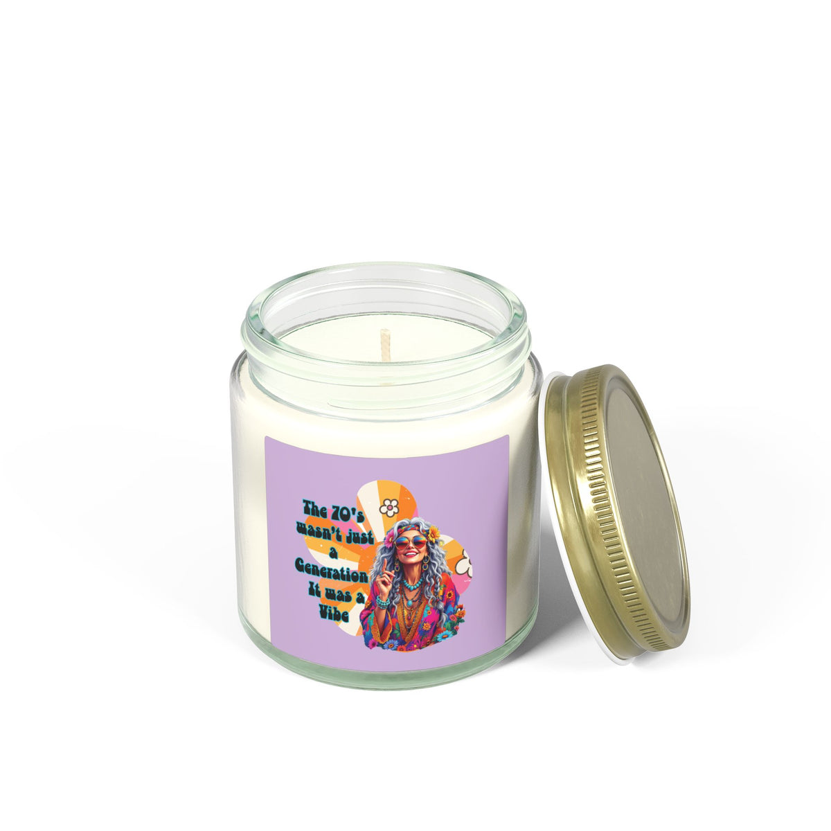 Scented Candle – Coconut Apricot Wax, 'The 70s Wasn't Just a Generation, It Was a Vibe' Retro Hippie Jar (4oz/9oz)