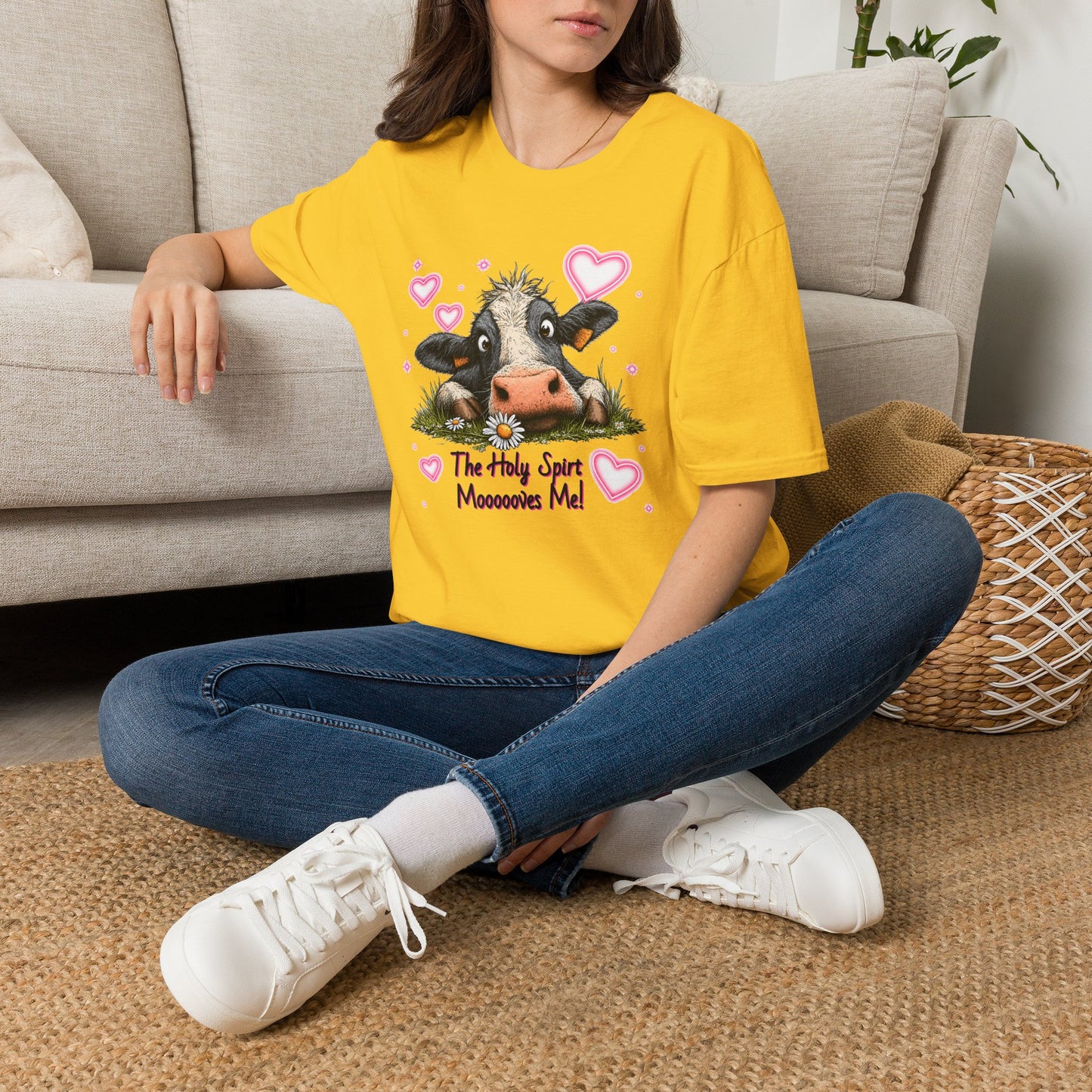 Holy Spirit T-shirt – Funny Faith-inspired Cow Design in 100% Cotton