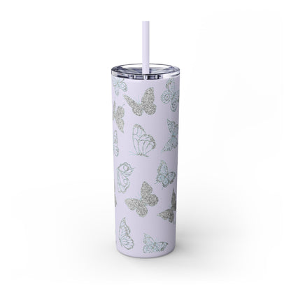 Tumbler Travel Butterfly Design Skinny Tumbler with Straw - 20oz, Stylish Drinkware for Nature Lovers Gift for Anyone