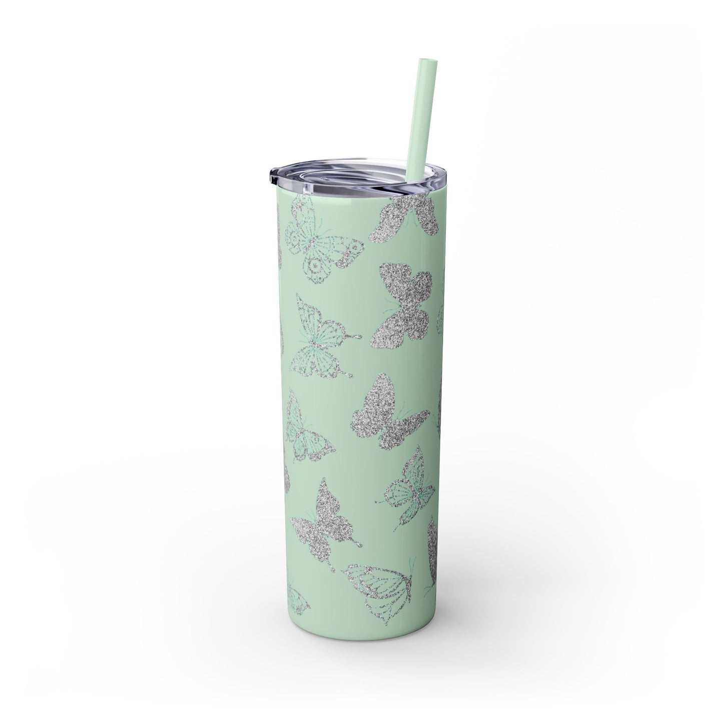 Tumbler Travel Butterfly Design Skinny Tumbler with Straw - 20oz, Stylish Drinkware for Nature Lovers Gift for Anyone