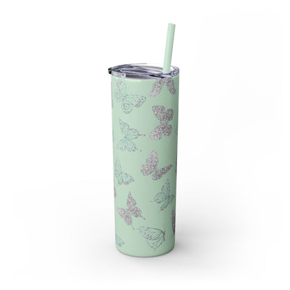 Tumbler Travel Butterfly Design Skinny Tumbler with Straw - 20oz, Stylish Drinkware for Nature Lovers Gift for Anyone