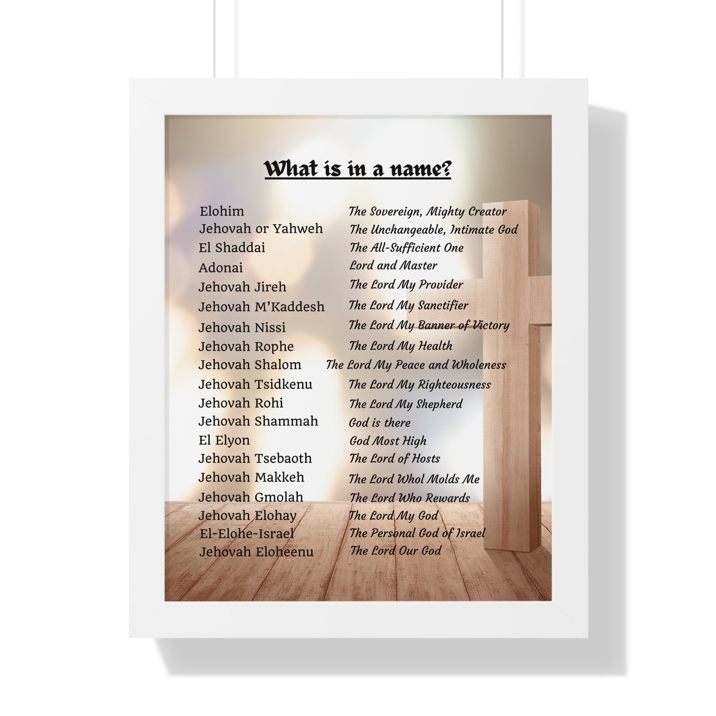 Framed Print Art Hebrew God Names Wall Art Home Decor Faith Gift Christian Room Prayer Space Divine Text Scripture Display Spiritual Design