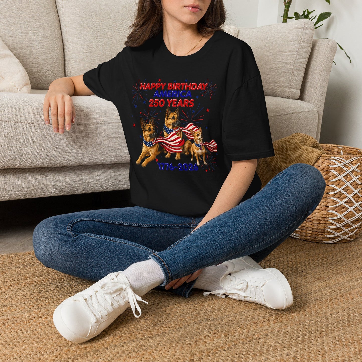 1776–2026 Happy Birthday America T-Shirt — 250 Years Patriotic Flag Dogs Tee
