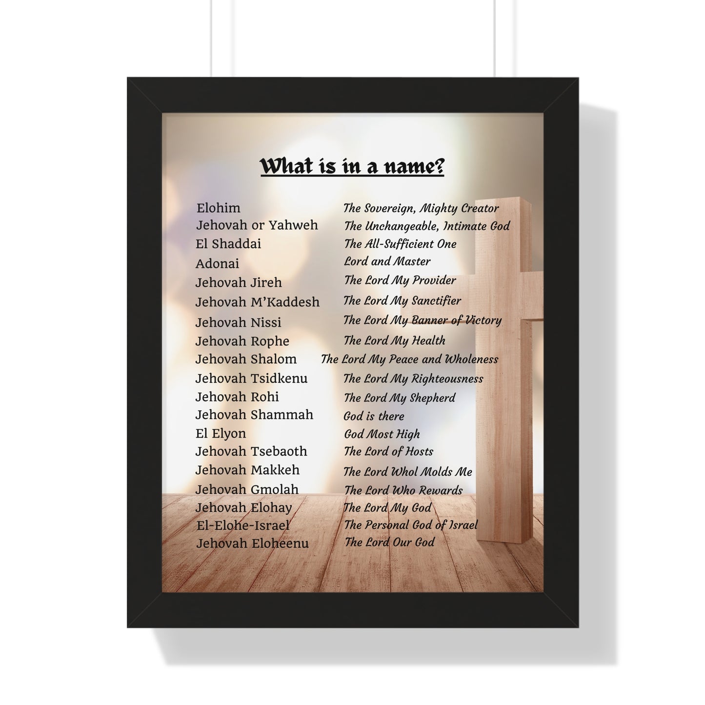 Framed Print Art Hebrew God Names Wall Art Home Decor Faith Gift Christian Room Prayer Space Divine Text Scripture Display Spiritual Design