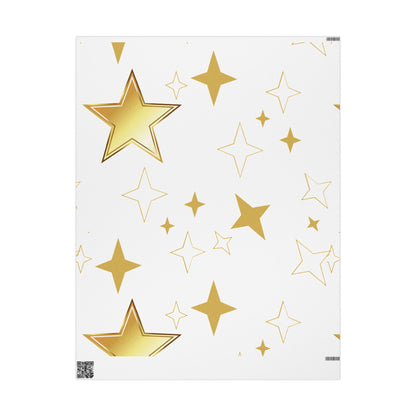 Gold Star Wrapping Paper Roll - Festive Birthday & Celebration Gift Wrap