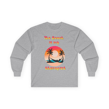 T-Shirt Beach Therapy Long Sleeve Tee Unisex Cotton Shirt for Beach Lovers Gifts for Vacation Summer Ocean Enthusiasts Relaxation