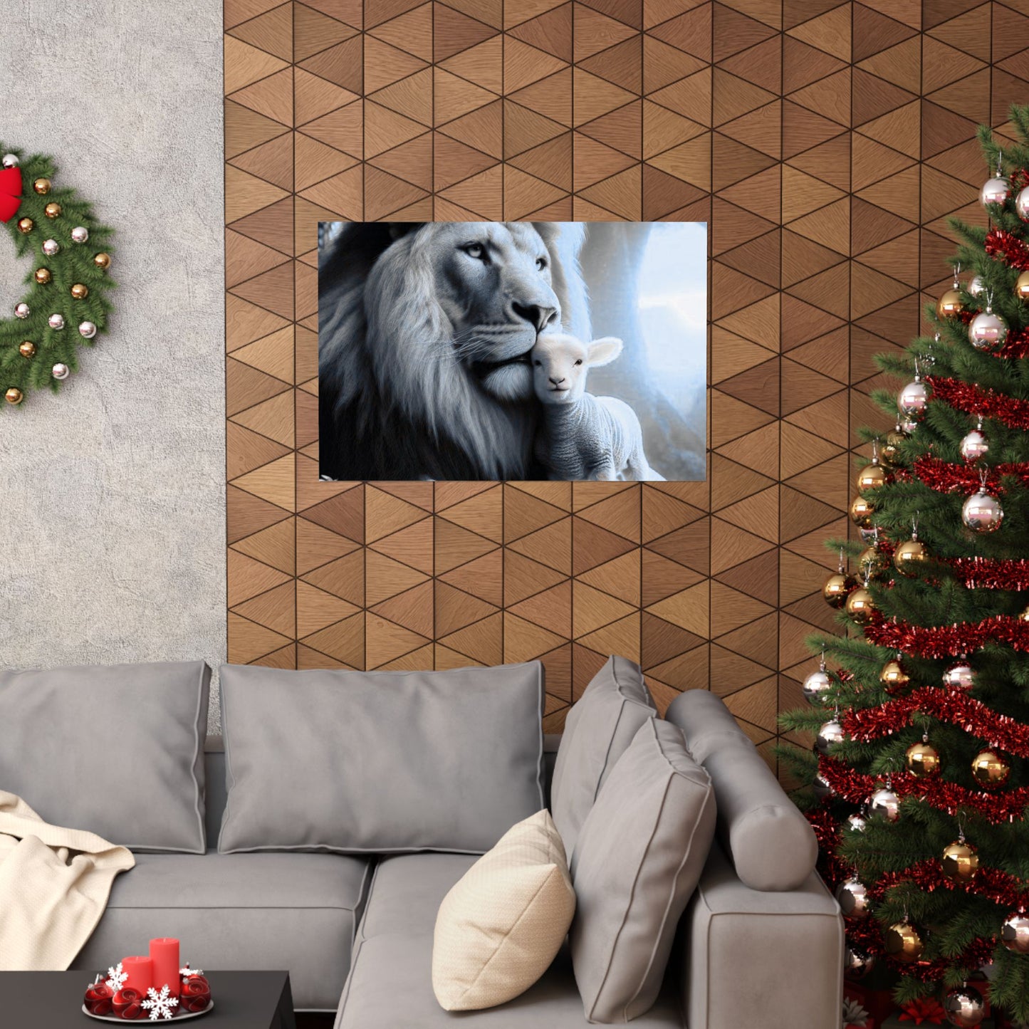 Lion and Lamb Matte Poster — Peaceful Nursery Wall Art