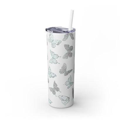 Tumbler Travel Butterfly Design Skinny Tumbler with Straw - 20oz, Stylish Drinkware for Nature Lovers Gift for Anyone