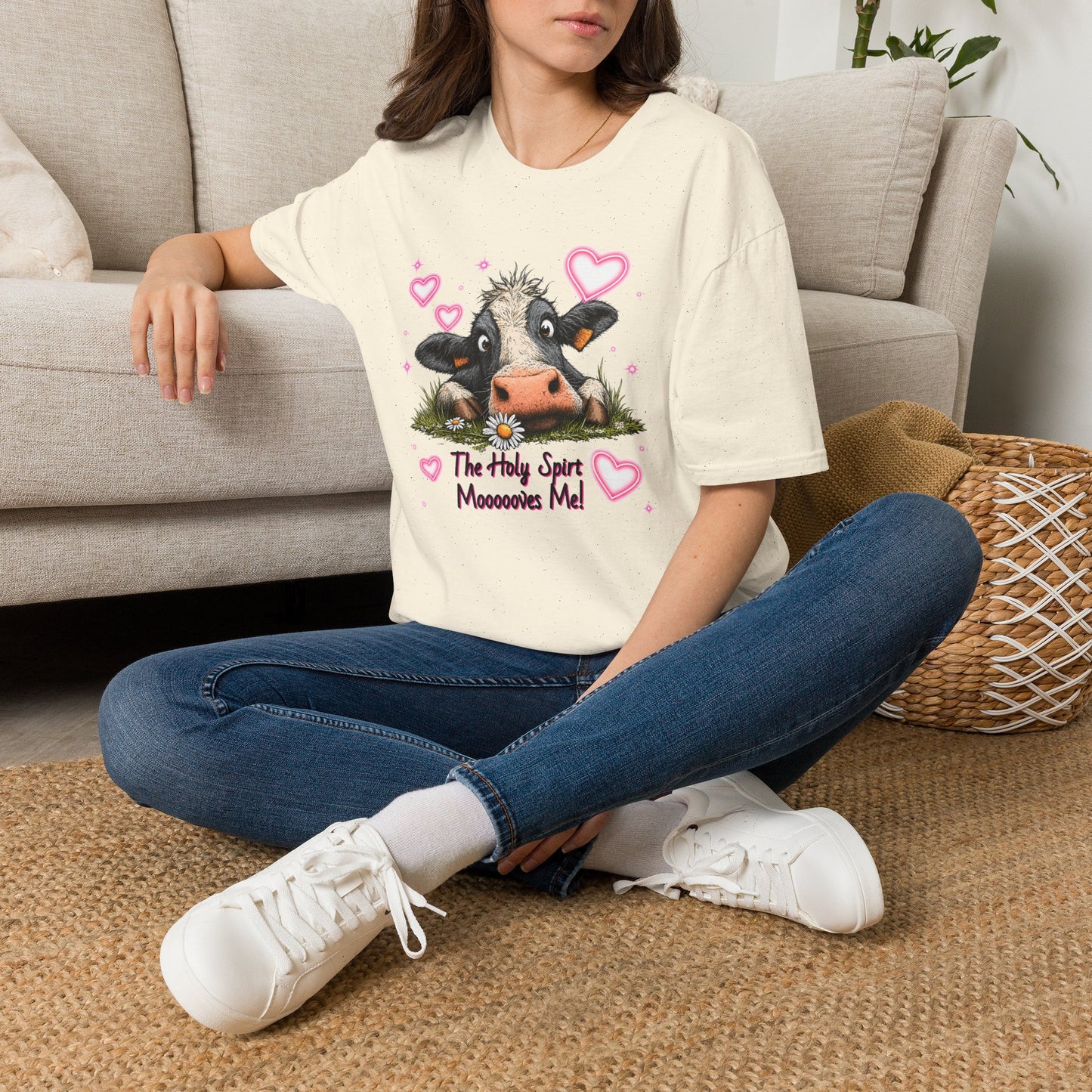 Holy Spirit T-shirt – Funny Faith-inspired Cow Design in 100% Cotton