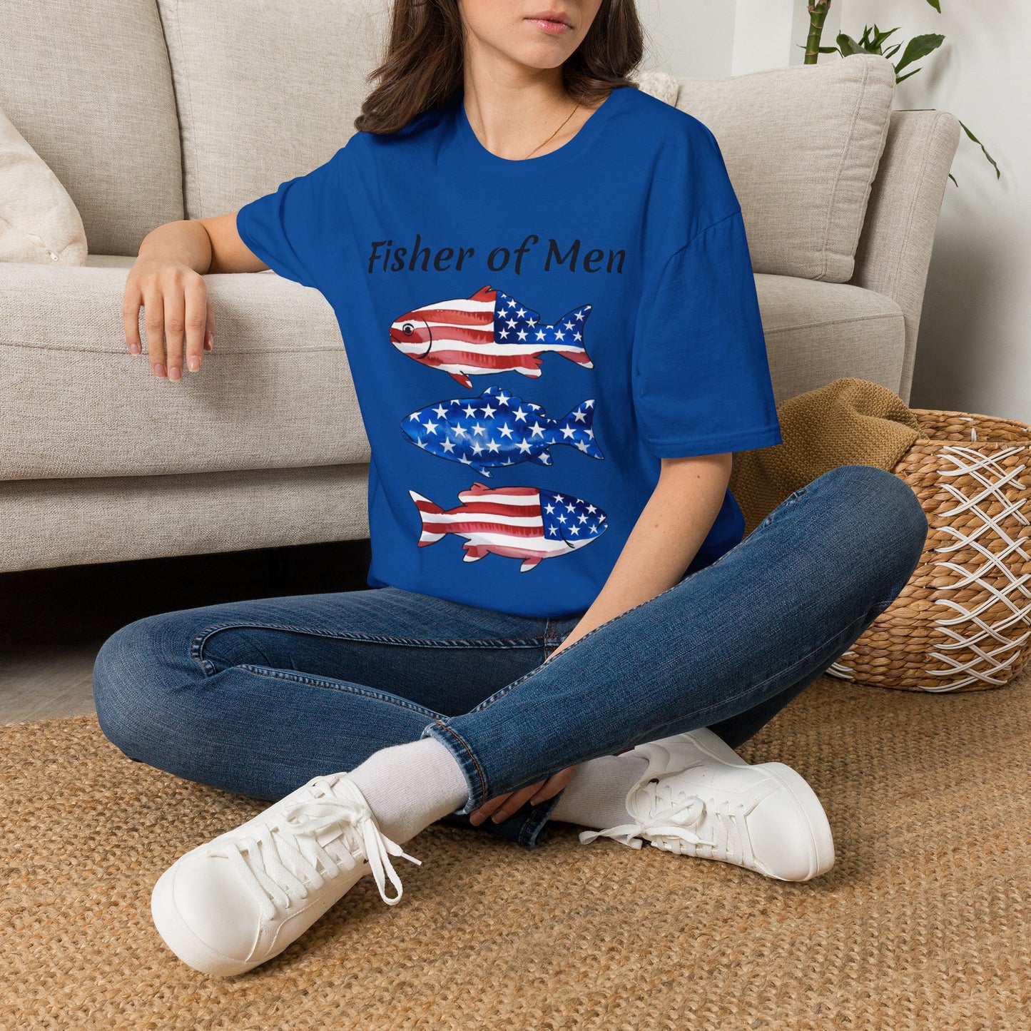 Fisher of Men T-Shirt — Patriotic American Flag Fish Tee