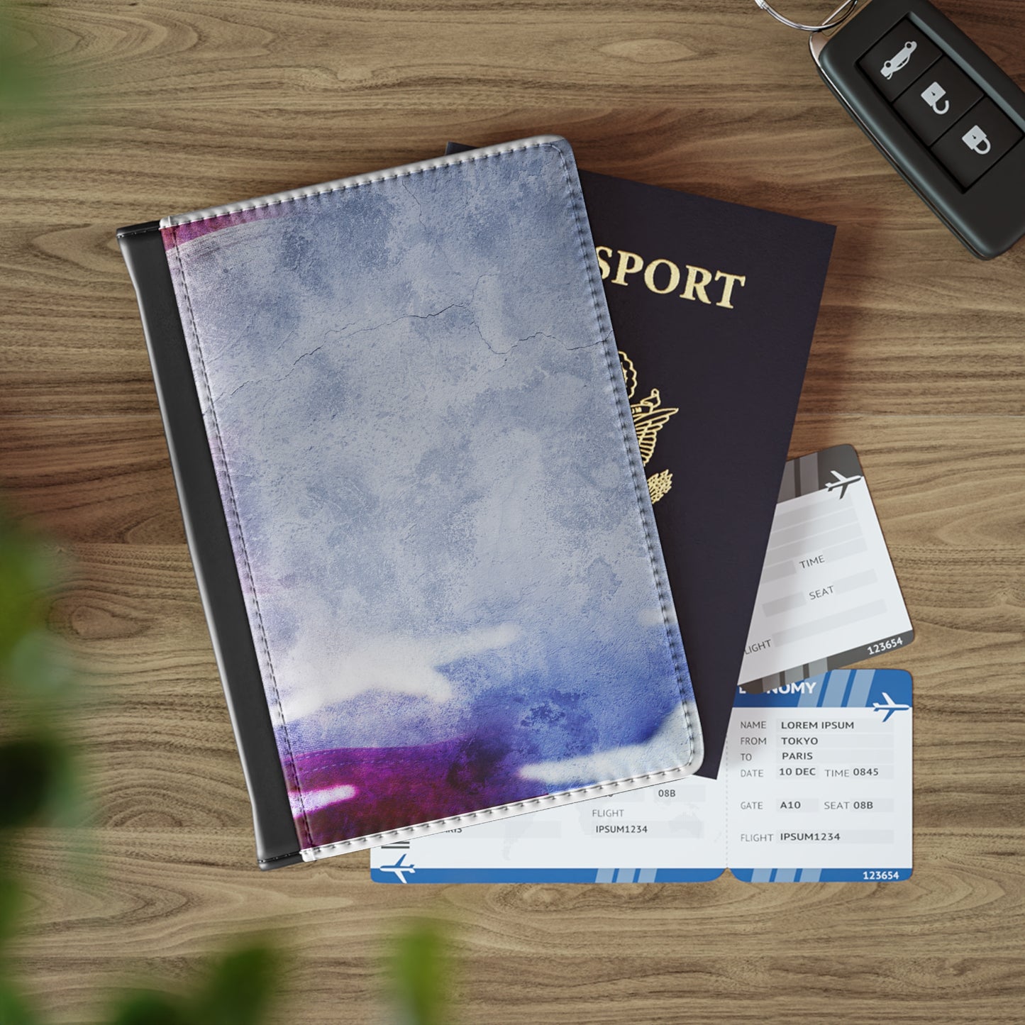 Watercolor Travel Passport Cover — Blue & Purple Abstract Passport Holder
