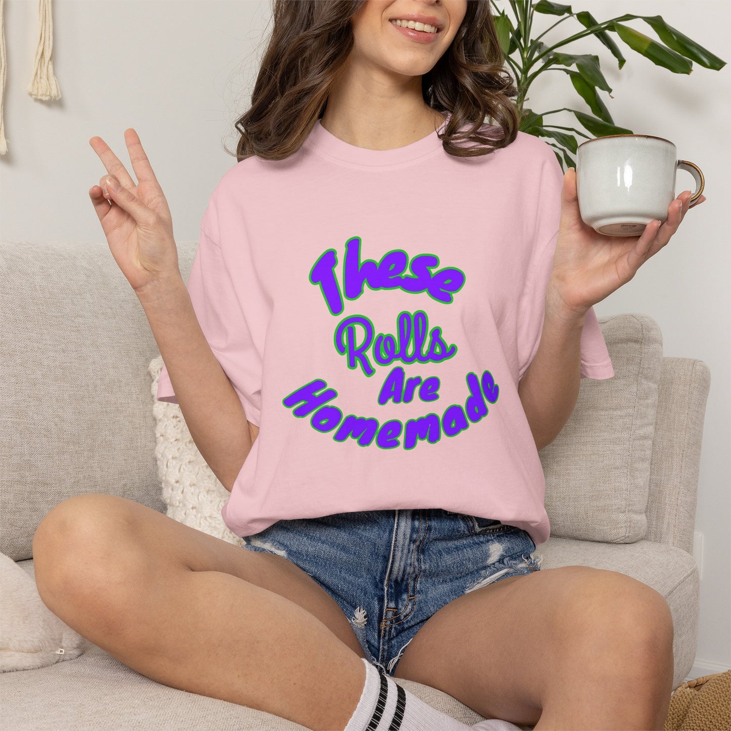 T-Shirt — "These Rolls Are Homemade" Retro Script Baking Tee
