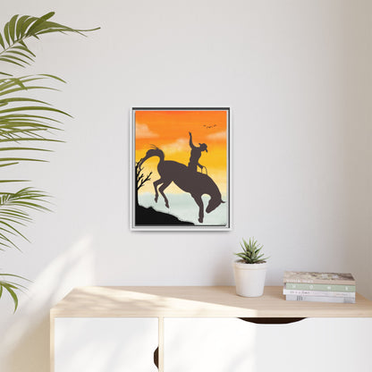Framed Cowboy Sunset Canvas Art Equestrian Decor Farmhouse Wall Art Rustic Home Decoration Gift for Horse Lovers Rodeo Decor Housewarming Gift