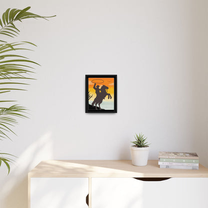 Framed Canvas Art Print Western Home Decor Rustic Wall Art Gift for Cowgirl or Cowboy Country Housewarming Rodeo Home Decor Cowboy Sunset