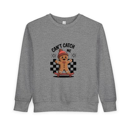T-Shirt Playful Toddler Sweatshirt with 'Can’t Catch Me' Design Cute Kids Outfit Fun Holiday Gift Cozy Fall Wear Cheeky Gingerbread Sweater