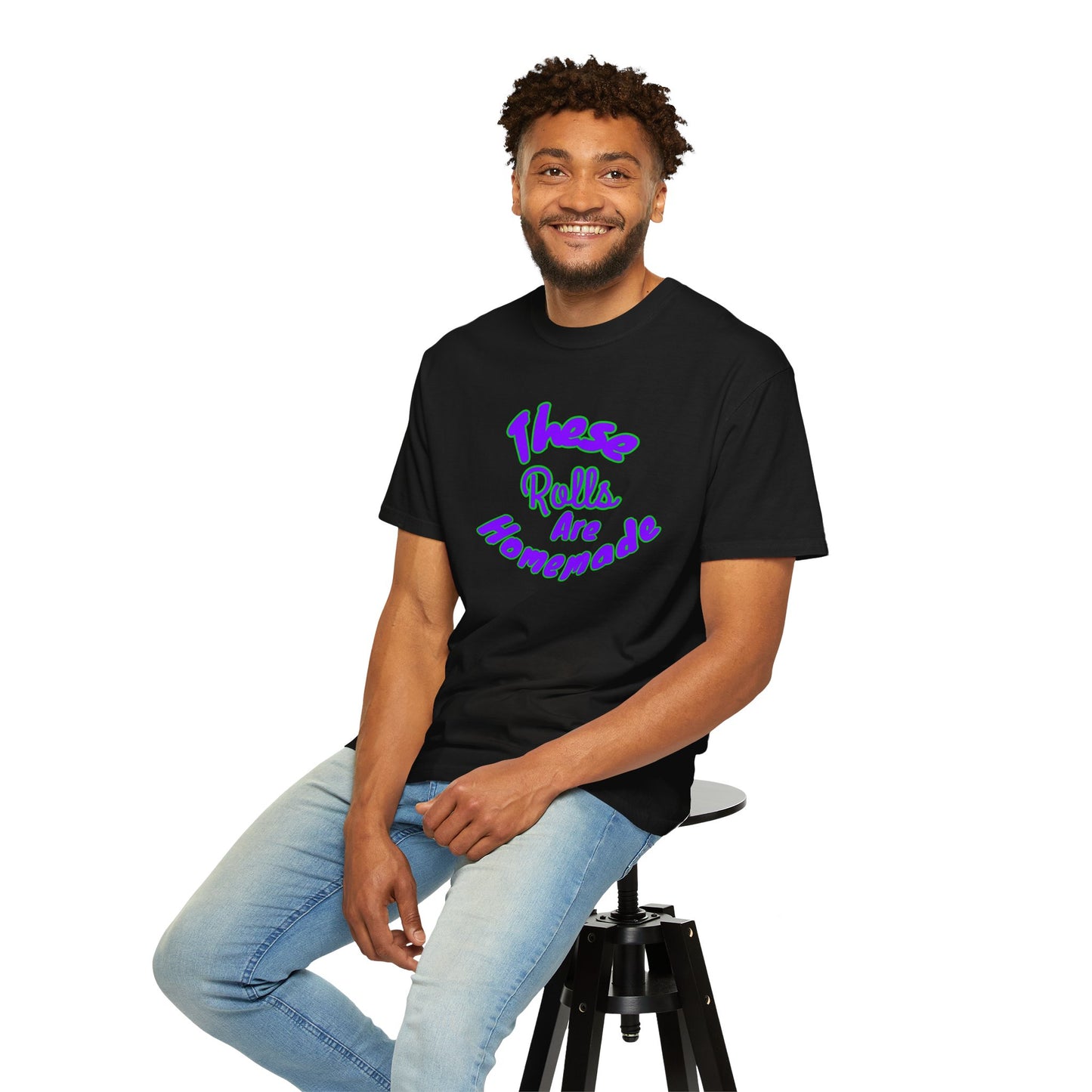 T-Shirt — "These Rolls Are Homemade" Retro Script Baking Tee