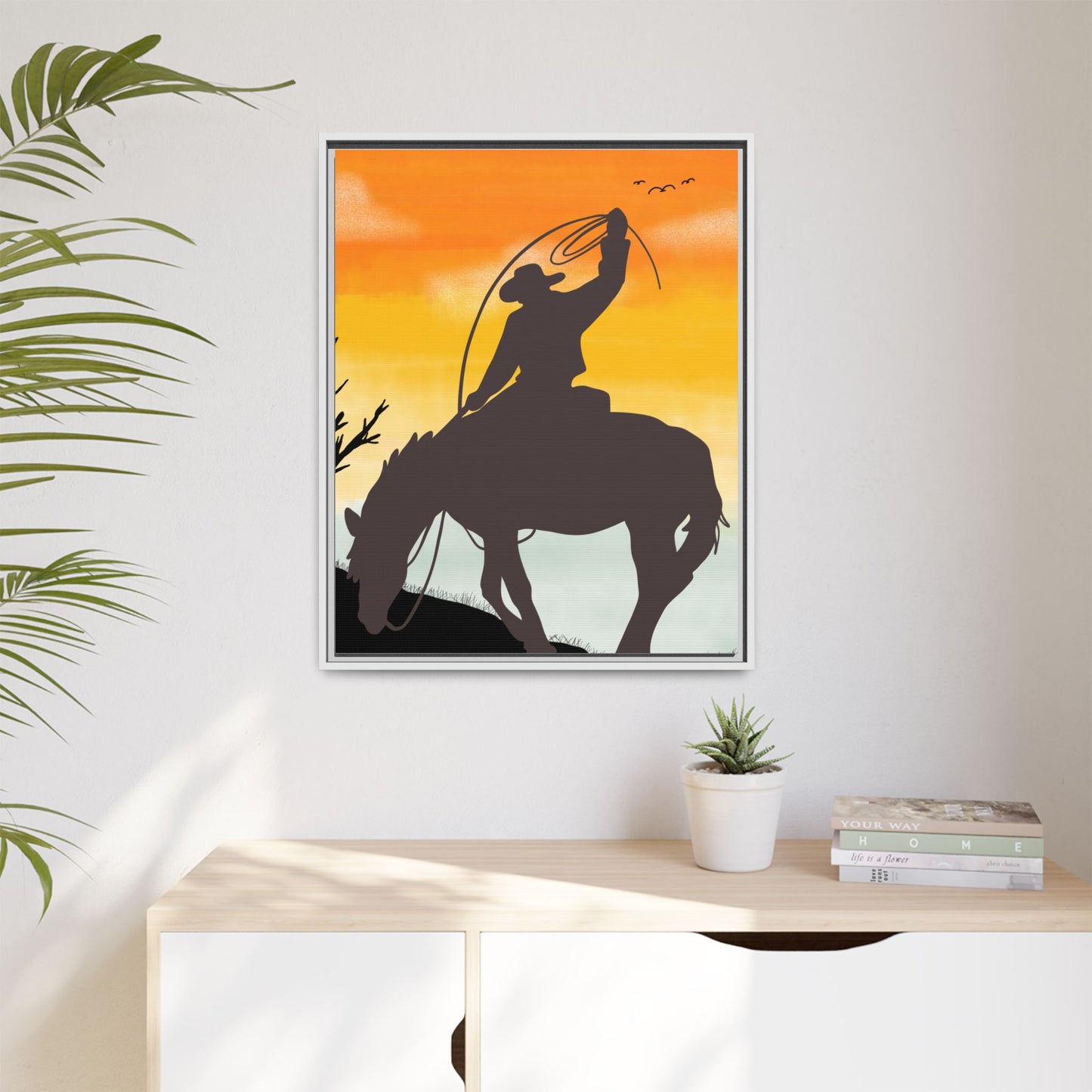 Framed Cowboy Rodeo Art Print Canvas Wall Decor Western Home Decor Rustic Cowboy Gift Equestrian Wall Art Country Themed Art Housewarming Gift
