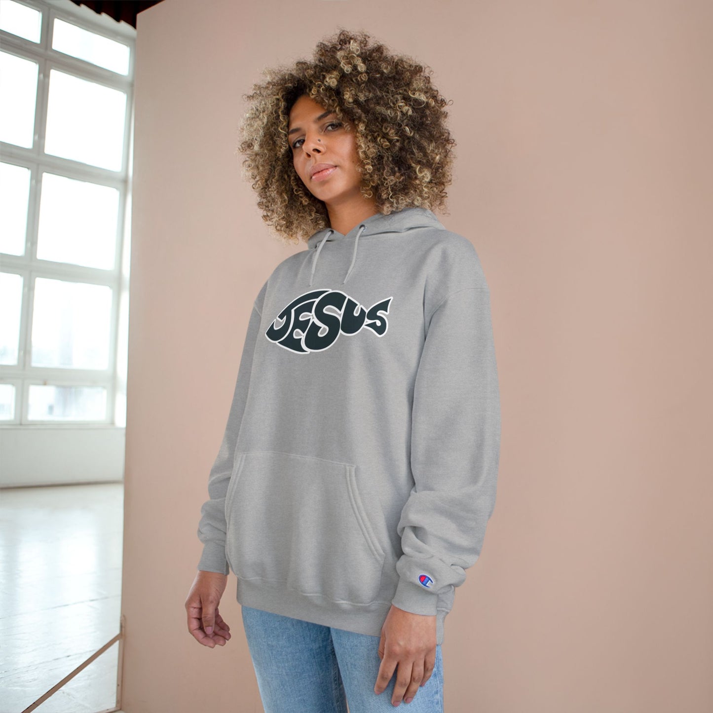 Faith-Inspired Champion Hoodie, Religious Apparel, Christian Gift, Hoodie with Jesus Design, Casual Wear, Spiritual Comfort
