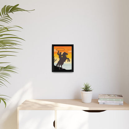 Framed Canvas Art Print Western Home Decor Rustic Wall Art Gift for Cowgirl or Cowboy Country Housewarming Rodeo Home Decor Cowboy Sunset