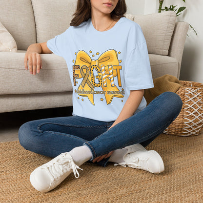 Fight Childhood Cancer T-Shirt — Gold Awareness Ribbon Bow Design