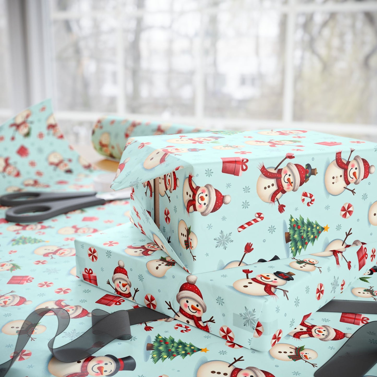 Festive Christmas Wrapping Paper, Holiday Gift Wrap, Snowman and Santa Print, Perfect for Christmas, Birthdays, and New Year Celebrations