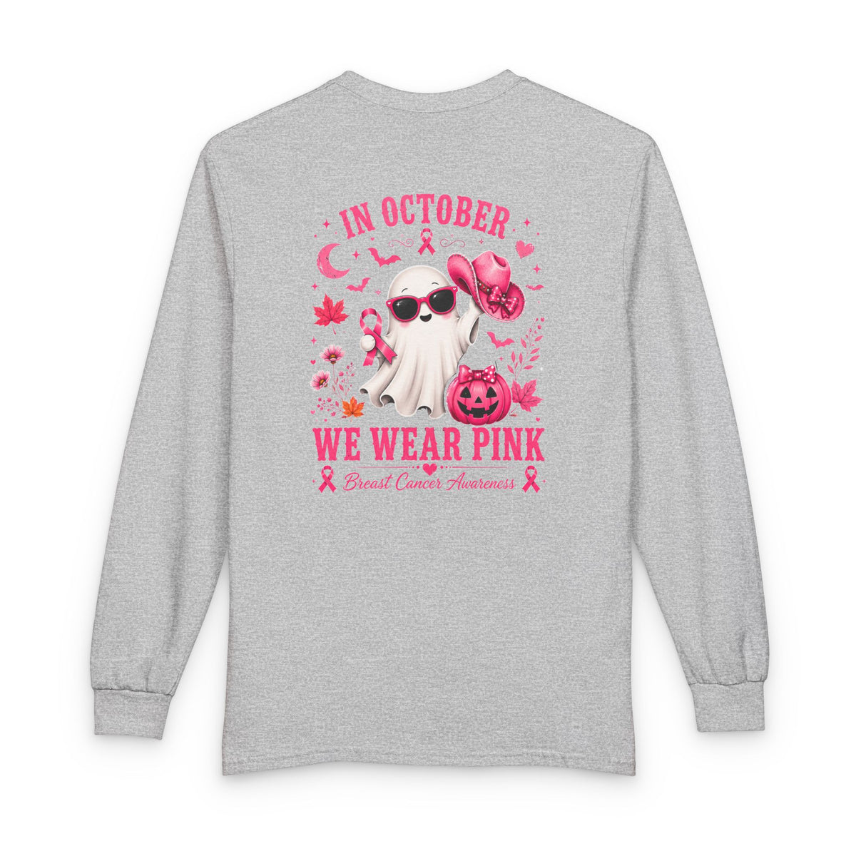 Breast Cancer Awareness Long Sleeve — "In October We Wear Pink" Ghost Tee