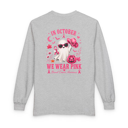 Breast Cancer Awareness Long Sleeve — "In October We Wear Pink" Ghost Tee