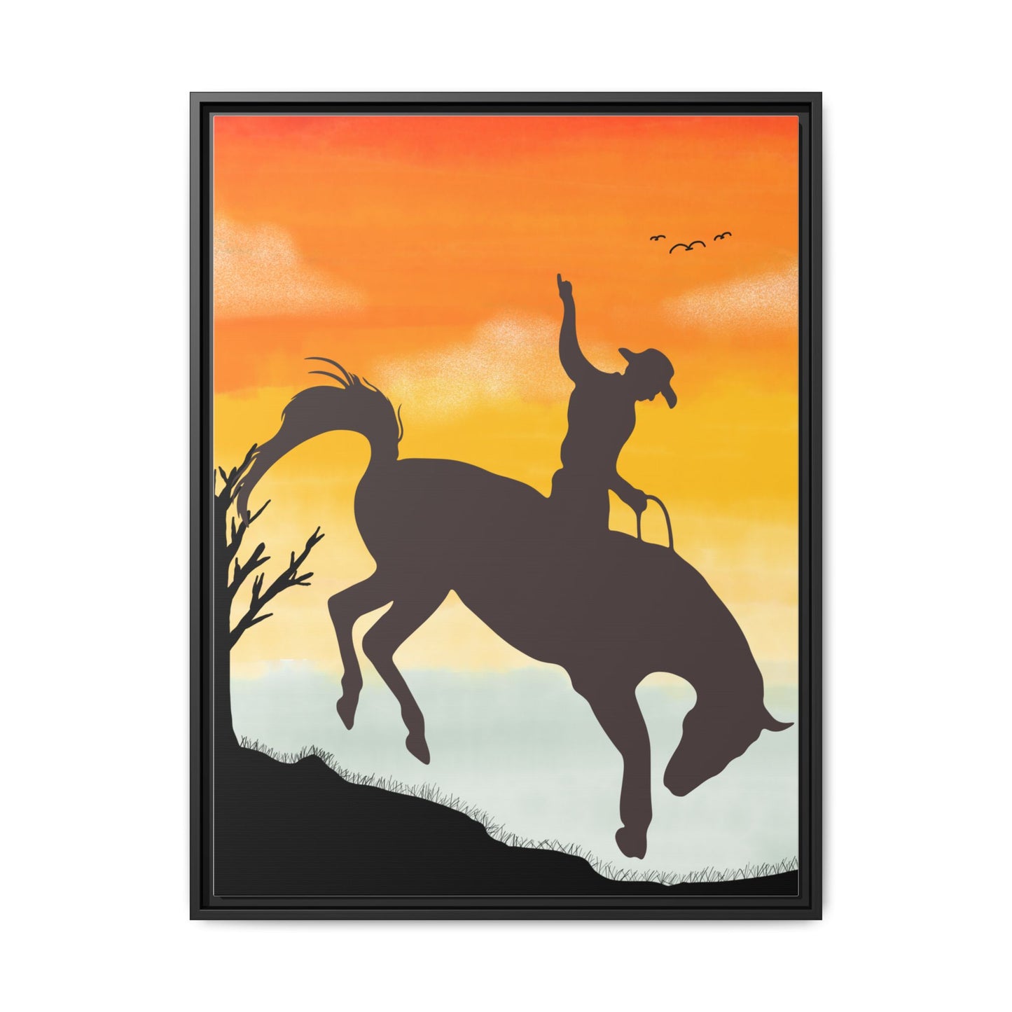 Framed Cowboy Sunset Canvas Art Equestrian Decor Farmhouse Wall Art Rustic Home Decoration Gift for Horse Lovers Rodeo Decor Housewarming Gift