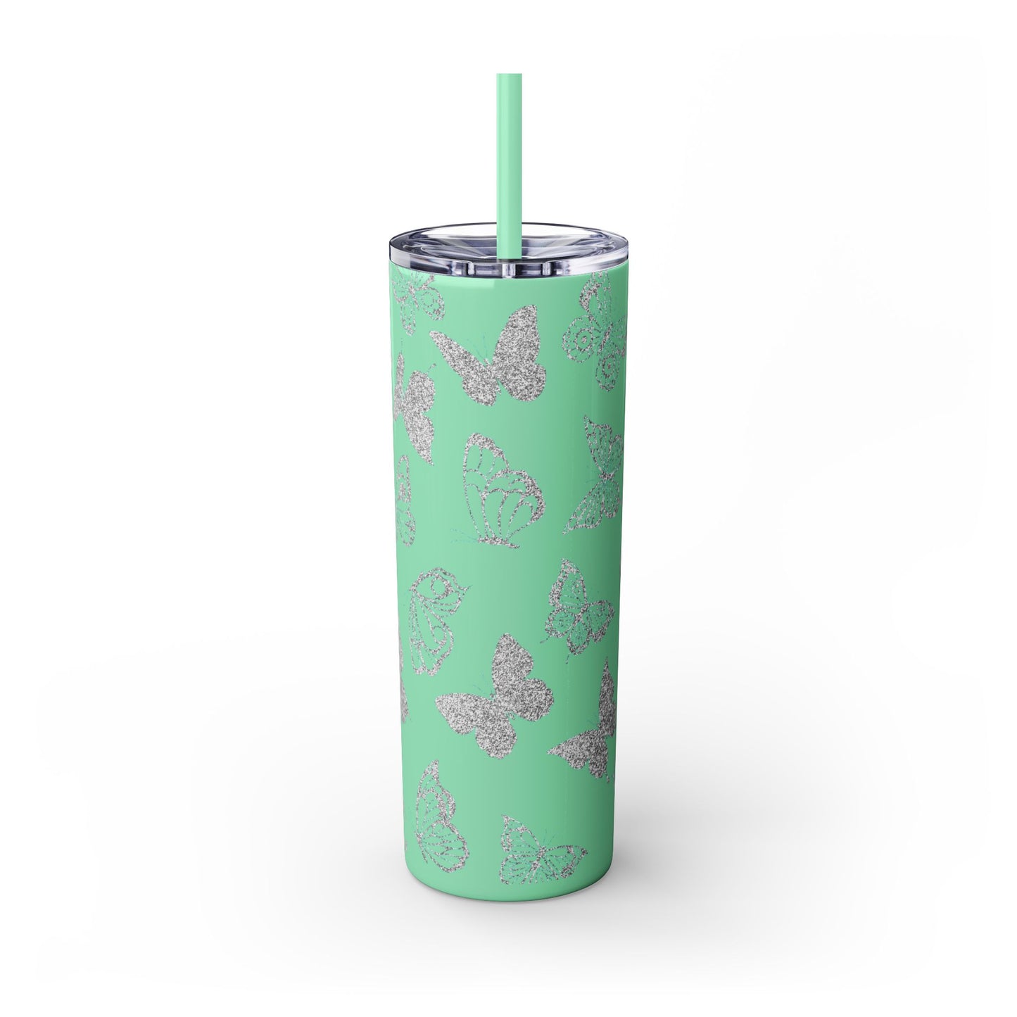 Tumbler Travel Butterfly Design Skinny Tumbler with Straw - 20oz, Stylish Drinkware for Nature Lovers Gift for Anyone
