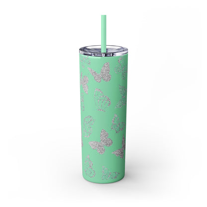 Tumbler Travel Butterfly Design Skinny Tumbler with Straw - 20oz, Stylish Drinkware for Nature Lovers Gift for Anyone