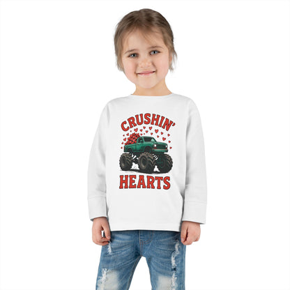 Toddler Long Sleeve Tee — "Crushin' Hearts" Monster Truck Valentine Shirt