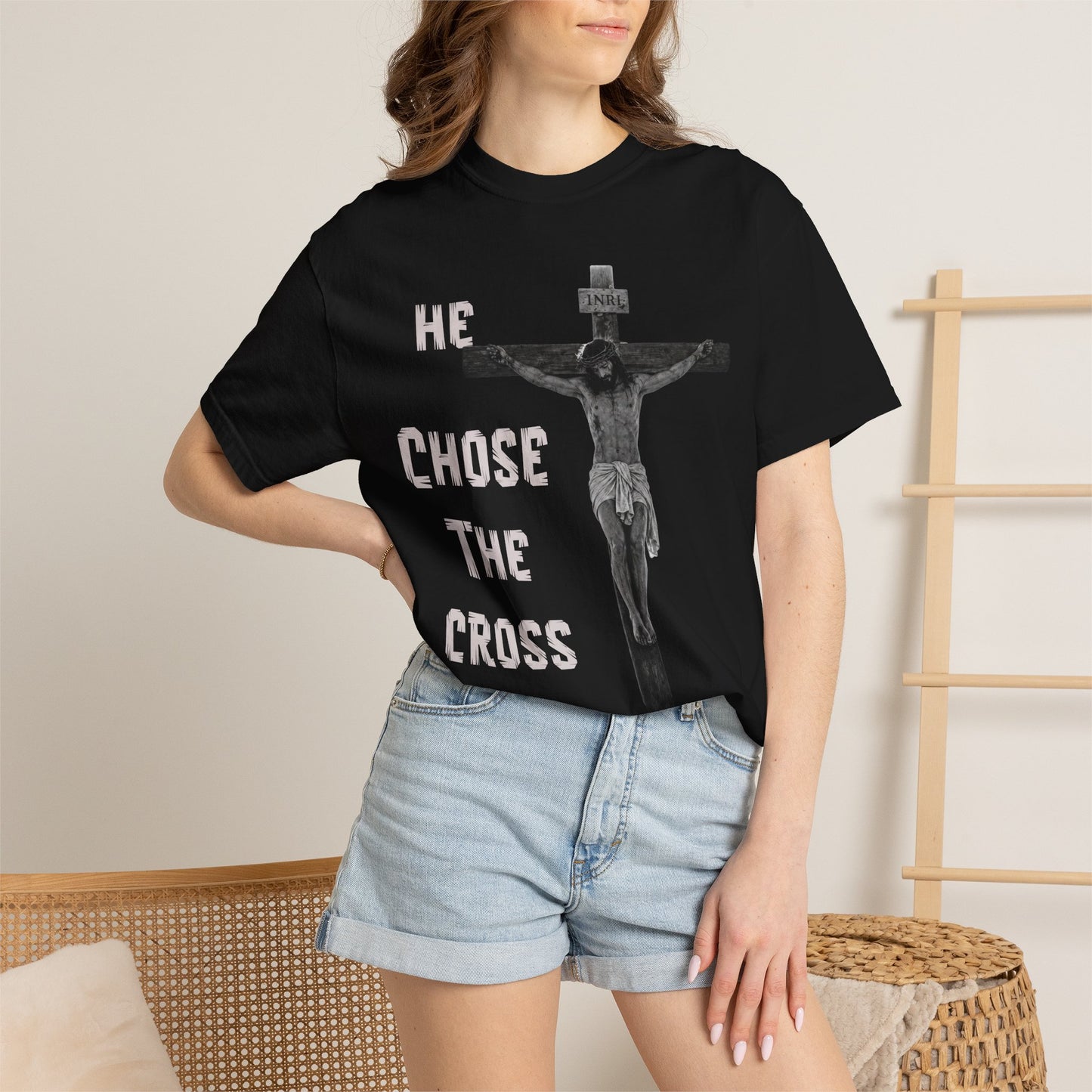 He Chose The Cross Christian Graphic T-Shirt Faith based Tee Spiritual Gift