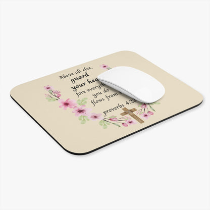 Proverbs 4:23 Floral Mouse Pad — "Above All Else, Guard Your Heart" Christian Desk Mat