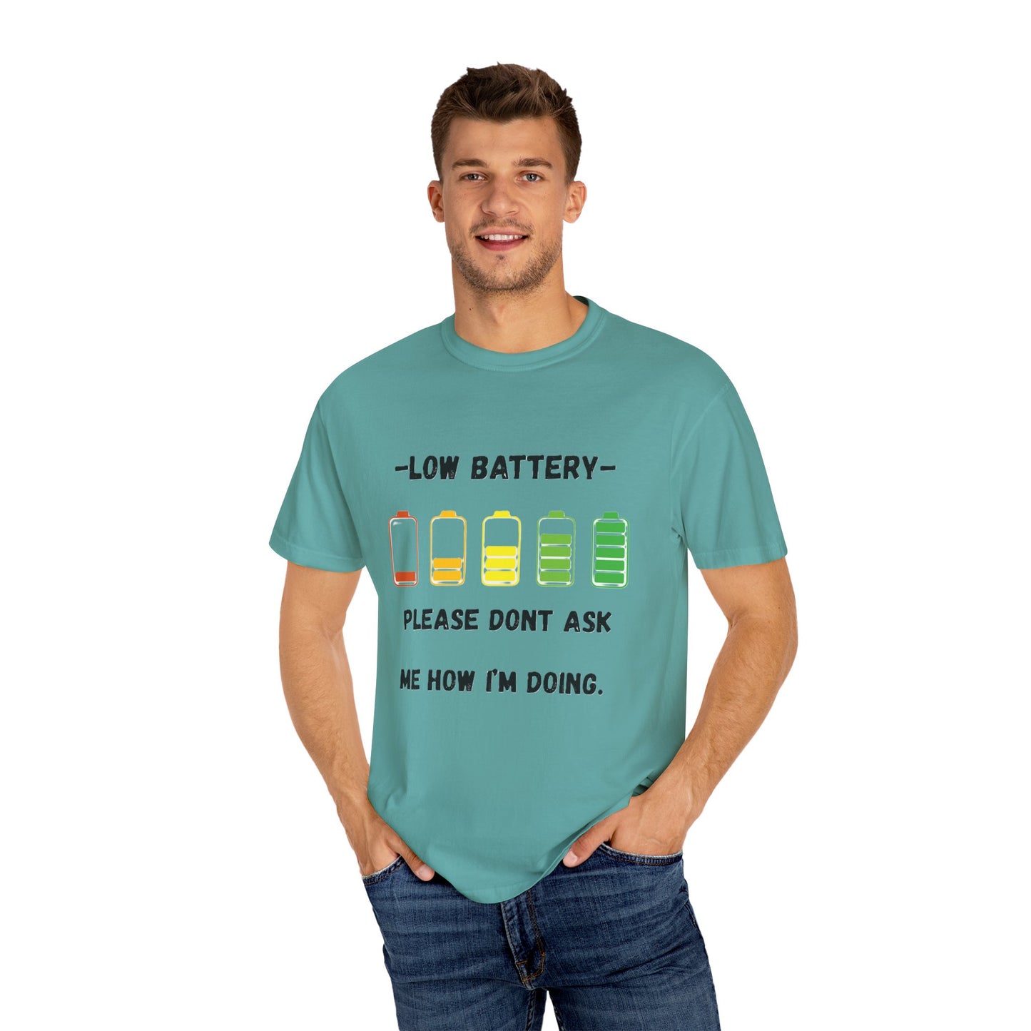 T-Shirt Low Battery Funny Unisex T-Shirt Humorous Gift Casual Wear Self-Care Reminder Everyday Comfort