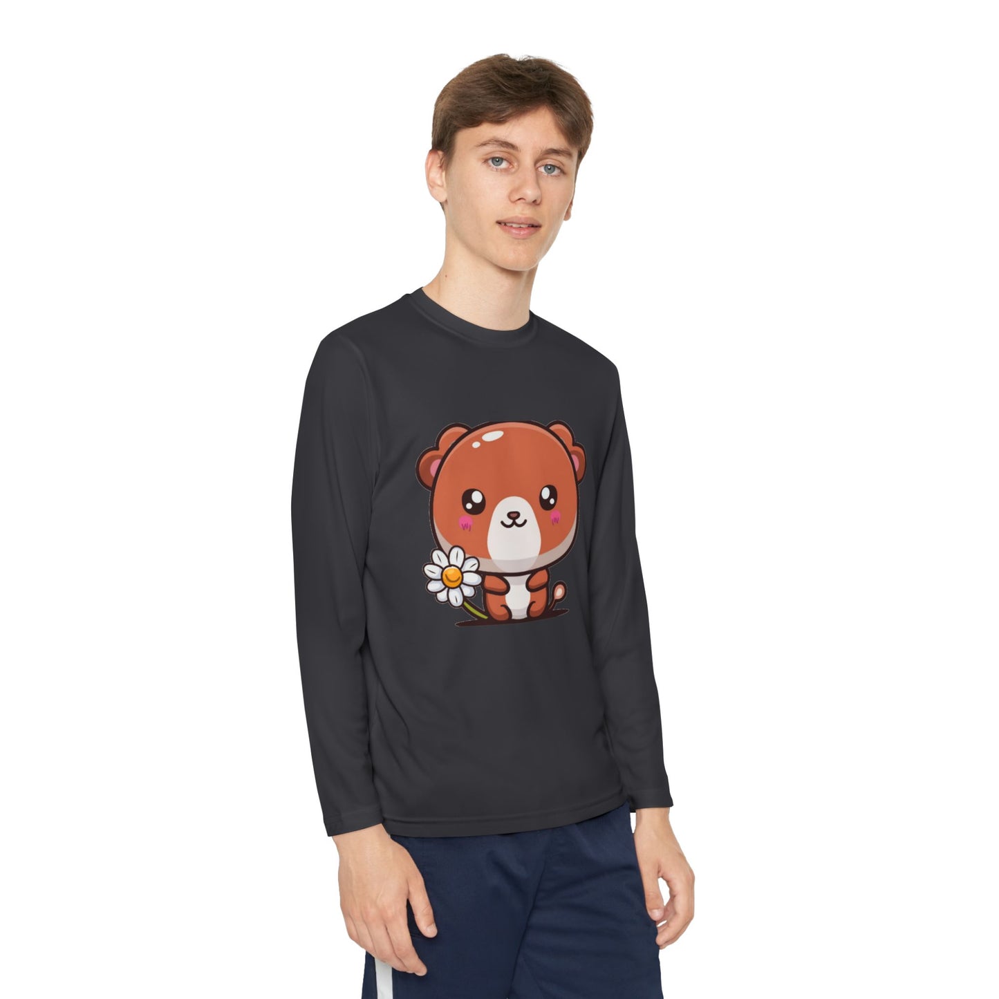 T-Shirt Cute Bear Youth Long Sleeve Competitor Tee Kids Bear Shirt Playful Tee for Boys and Girls Adorable Spring Apparel Gift