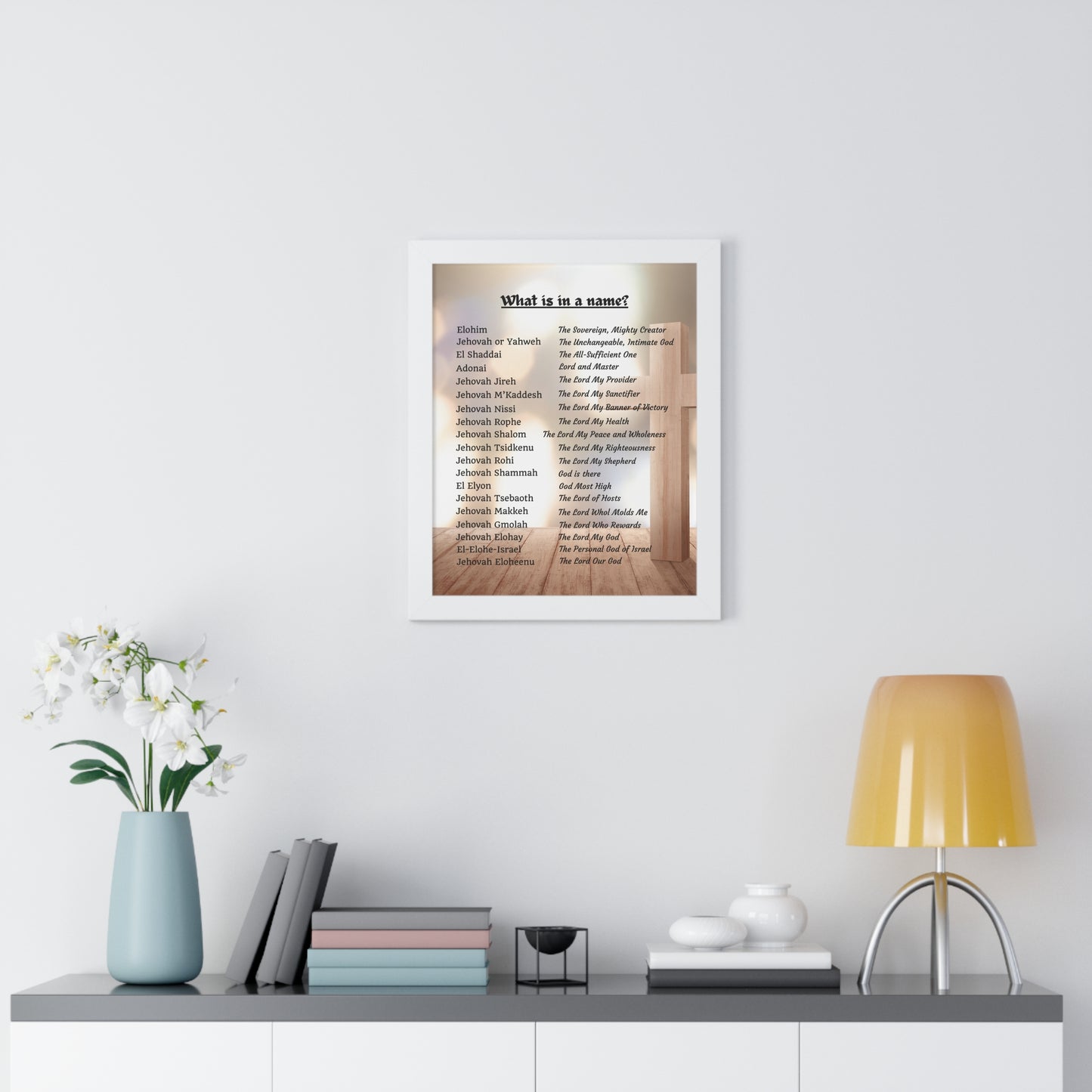 Framed Print Art Hebrew God Names Wall Art Home Decor Faith Gift Christian Room Prayer Space Divine Text Scripture Display Spiritual Design
