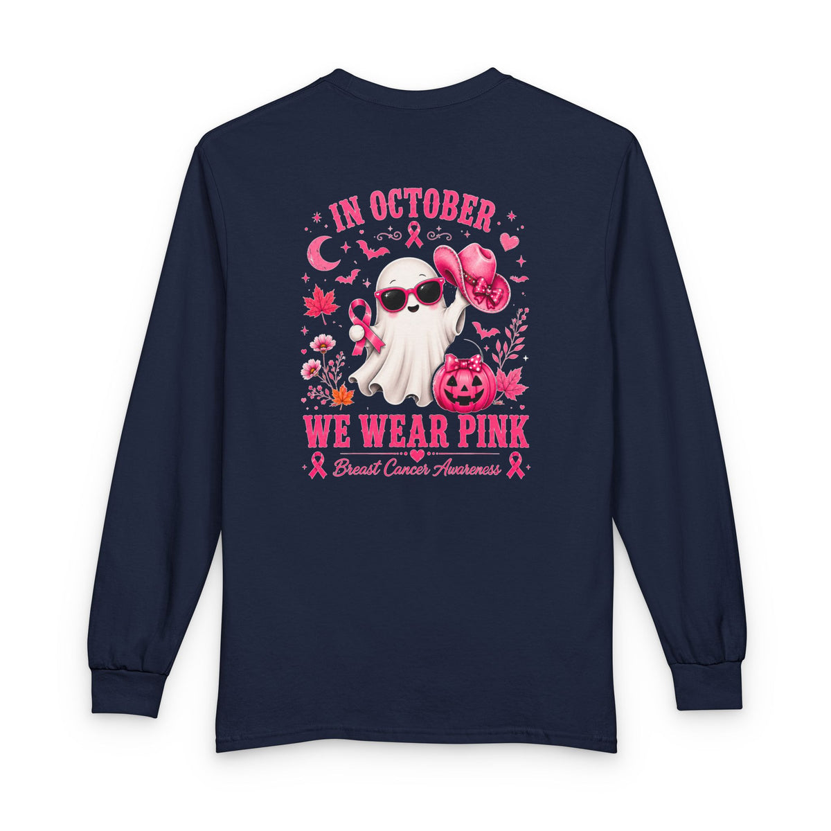 Breast Cancer Awareness Long Sleeve — "In October We Wear Pink" Ghost Tee