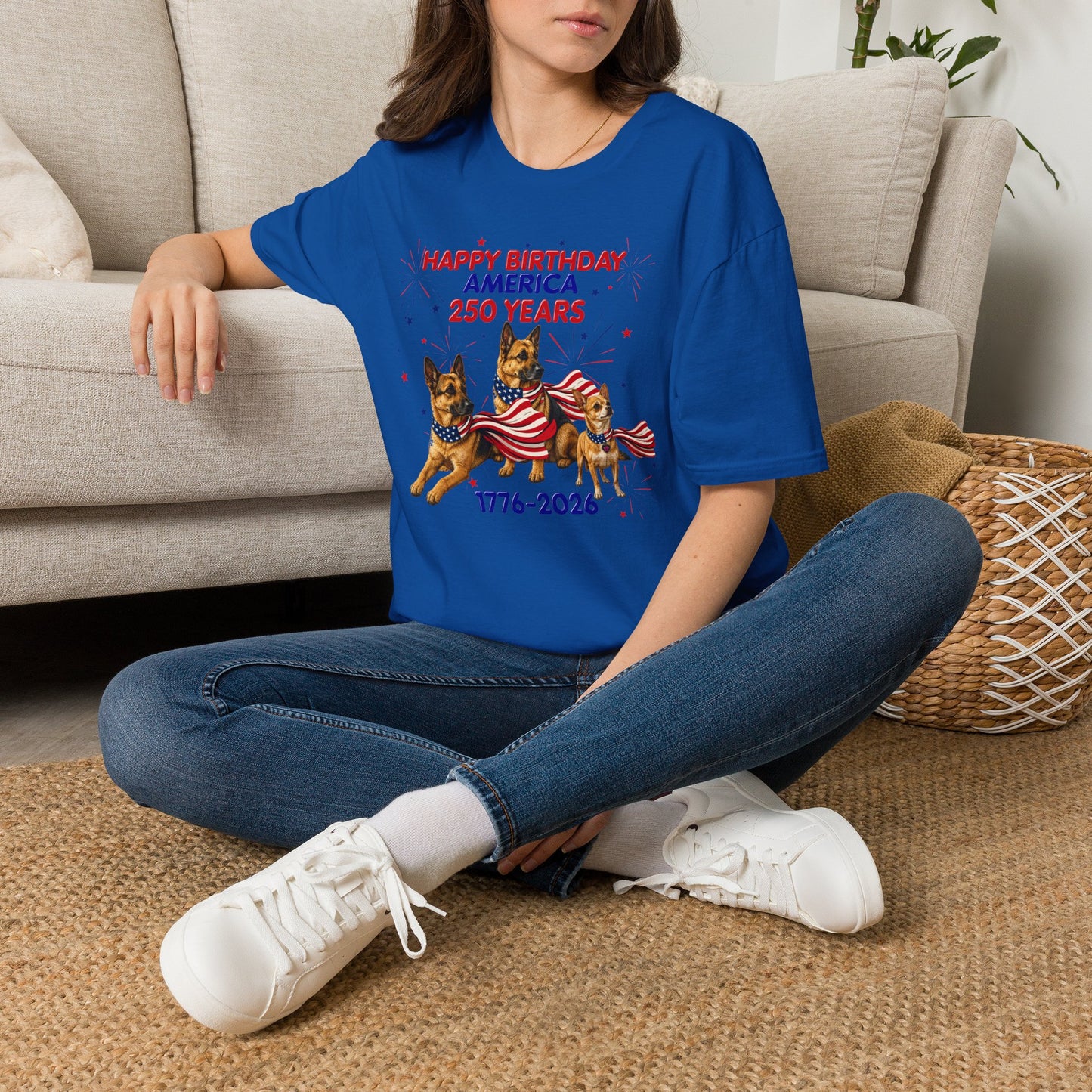 1776–2026 Happy Birthday America T-Shirt — 250 Years Patriotic Flag Dogs Tee