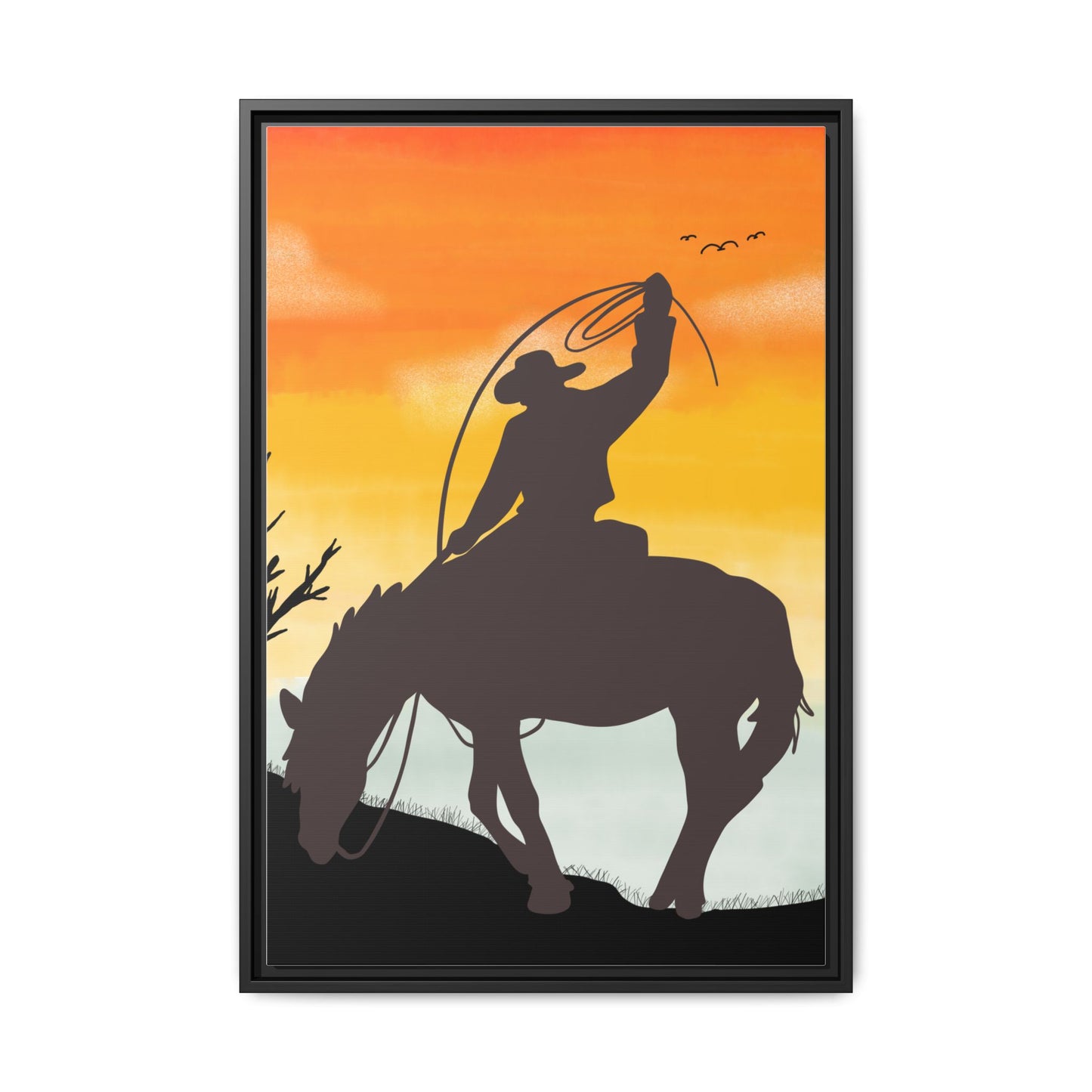 Framed Cowboy Rodeo Art Print Canvas Wall Decor Western Home Decor Rustic Cowboy Gift Equestrian Wall Art Country Themed Art Housewarming Gift
