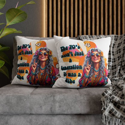 70s Vibe Hippie Pillowcase – “The 70’s Wasn’t Just a Generation, It Was a Vibe” Decorative Throw Pillow